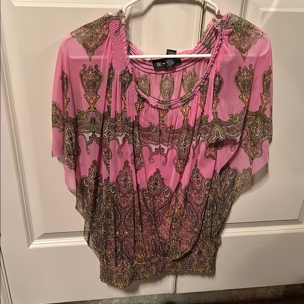 INC International Concepts Pink Asymmetrical Embellished Blouse